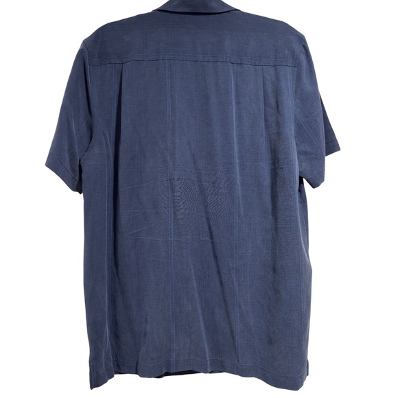 Tommy Bahama Mens Blue 100% Silk Jacquard Floral Short Sleeve Camp Shirt Size M - Picture 6 of 6